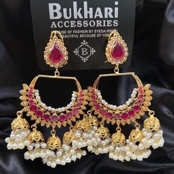 BUKHARI JEWELRY HEERAMANDI PAKISTANI BRIDAL JHUMKI LARGE EARRINGS - Picture 4 of 7
